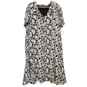 NWT Lauren Ralph Lauren 100% Silk Floral Dress Women’s Size 22W Brown and Cream